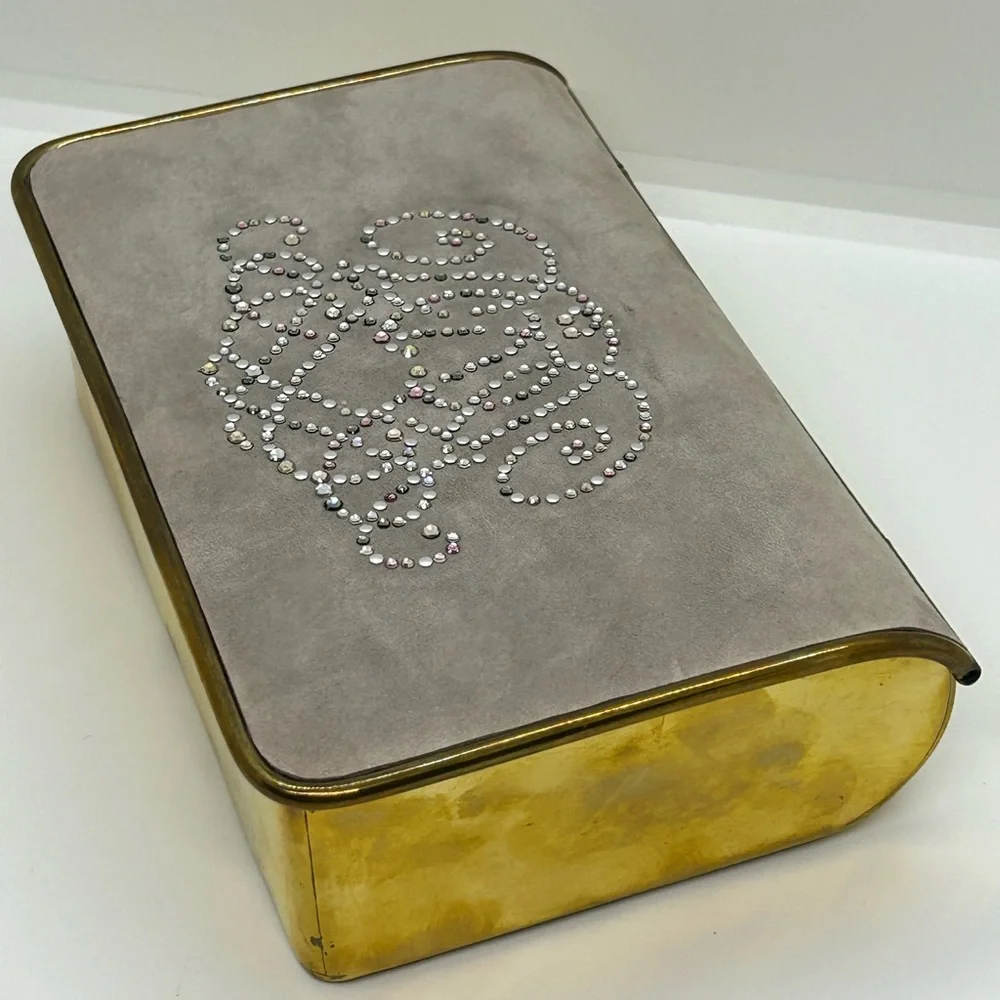 VERY RARE Vintage Ralph Lauren Suede Beaded Brass Jewelry Box